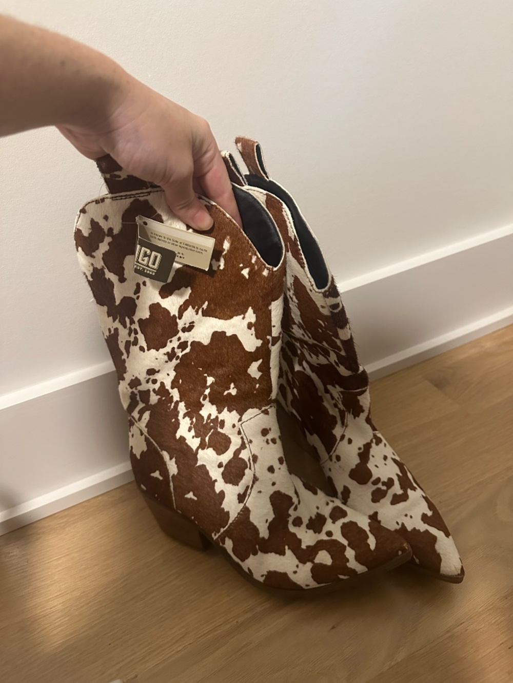Dingo Cow Print Calf Hair Cowboy Boots Brown NWT 6.5 - Picture 5 of 6